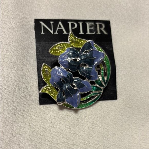 Napier Blue and Green Enameled Iris Spring Floral Brooch - Picture 1 of 4